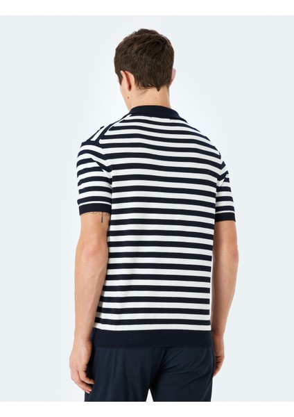 Viskon Çizgili Kısa Kollu Polo V Yaka Triko Tişört fırsatları