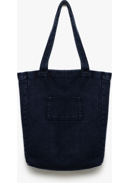 Cep Detaylı Saplı Denim Tote Çanta