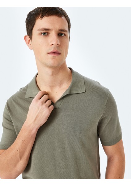 V Polo Yaka Viskon Kısa Kollu Triko Tişört fiyatları