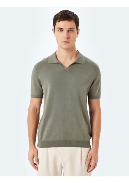 V Polo Yaka Viskon Kısa Kollu Triko Tişört modelleri