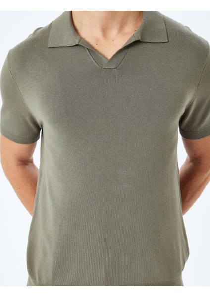 V Polo Yaka Viskon Kısa Kollu Triko Tişört indirimleri