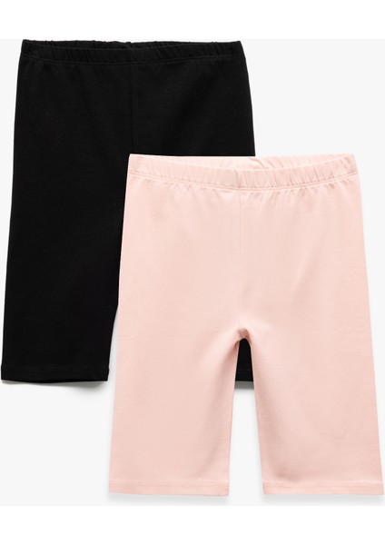 Pamuklu Beli Lastikli 2'li Basic Kısa Tayt Seti