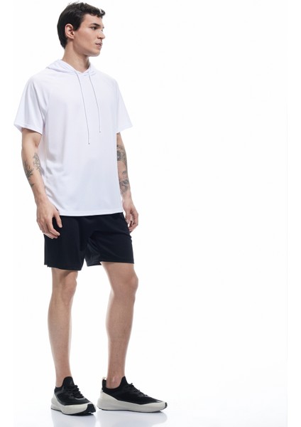 Kısa Kollu Regular Fit Basic Kapşonlu Spor Tişört