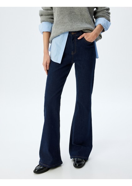 Ispanyol Paça Normal Bel Skinny Fit Düğmeli Kot Pantolon - Flare Jean modelleri