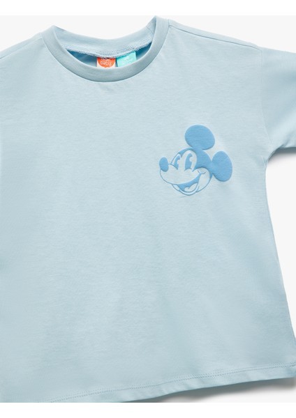 Mickey Mouse Lisanslı Bisiklet Yaka Kısa Kollu Baskılı Tişört