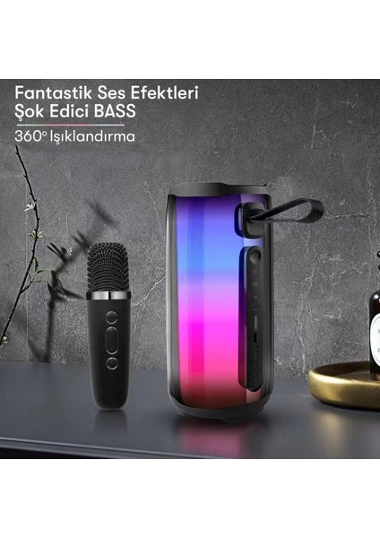 Pluse 5 Mikrofonlu Rgb Fm Kablosuz Hoparlör - Siyah 11