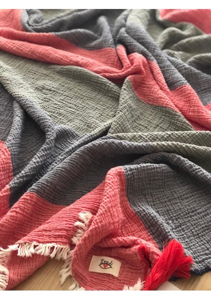 Cozy Skin Throw %100 Pamuk, 4 Kat Müslin, Iplik Boya,yıkamalı, 130X170 Diz Battaniyesi & Koltuk Şalı