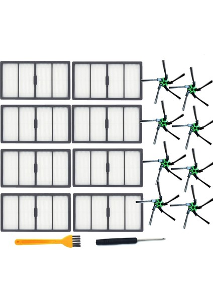 Irobot Roomba S9 S9+ Için Yedek Hepa Filtre ve Yan Fırça Uyumlu, 8 Filtre, 8 Yan Fırça Yedek Parçaları (Yurt Dışından)