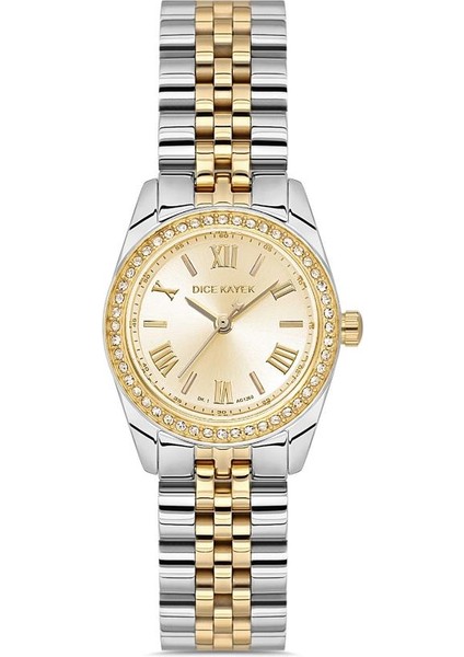 DK.1.AG1360.06 Taşlı Tasarım 5 Atm Suya Dayanıklı Çelik Kordon Metal-Altın Renk Kadın Kol Saati