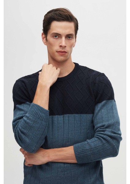 Ds Damat Regular Fit Lacivert Baklava Tüylenme Yapmayan Bisiklet Yaka Triko Kazak 3HC062ORTBKZK