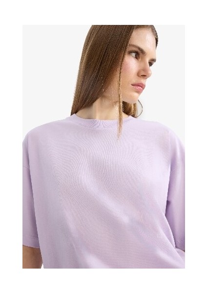 Oversize Geniş Kalıp Bisiklet Yaka Basic Düz Penye Kısa Kollu Tişört C0099AX25SP