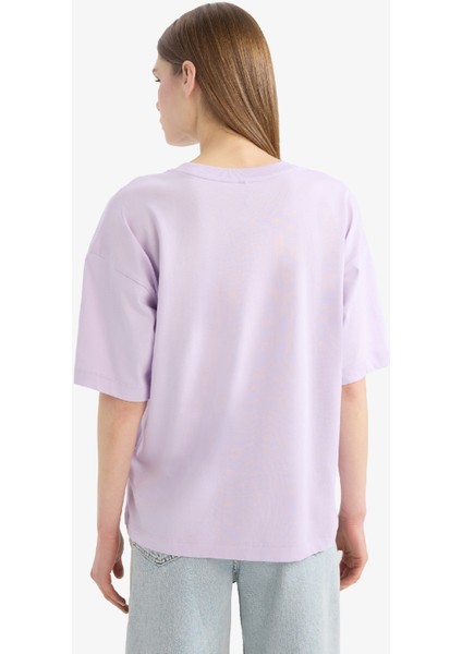 Oversize Geniş Kalıp Bisiklet Yaka Basic Düz Penye Kısa Kollu Tişört C0099AX25SP