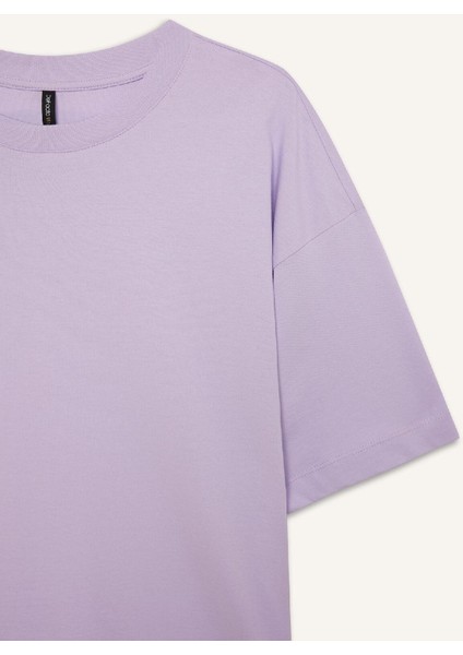 Oversize Geniş Kalıp Bisiklet Yaka Basic Düz Penye Kısa Kollu Tişört C0099AX25SP