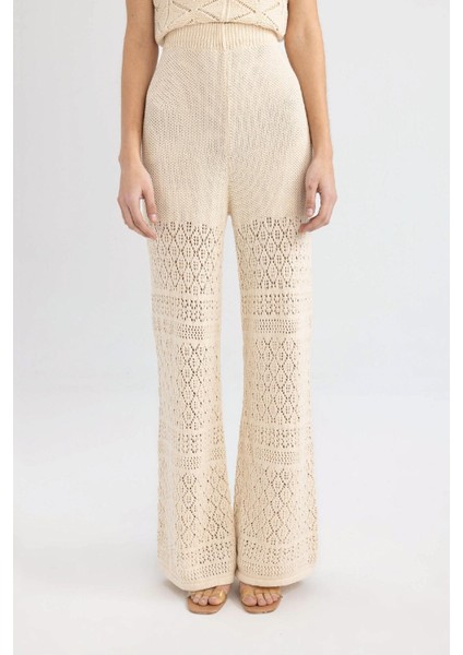 Wide Leg Geniş Paça Kroşe Astarlı Triko Pantolon C8622AX24SM