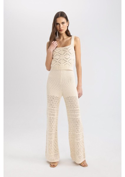 Wide Leg Geniş Paça Kroşe Astarlı Triko Pantolon C8622AX24SM