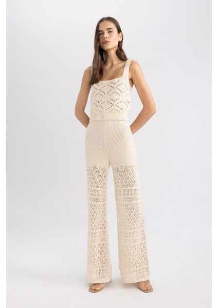 Wide Leg Geniş Paça Kroşe Astarlı Triko Pantolon C8622AX24SM