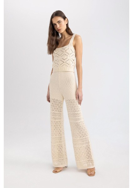 Wide Leg Geniş Paça Kroşe Astarlı Triko Pantolon C8622AX24SM