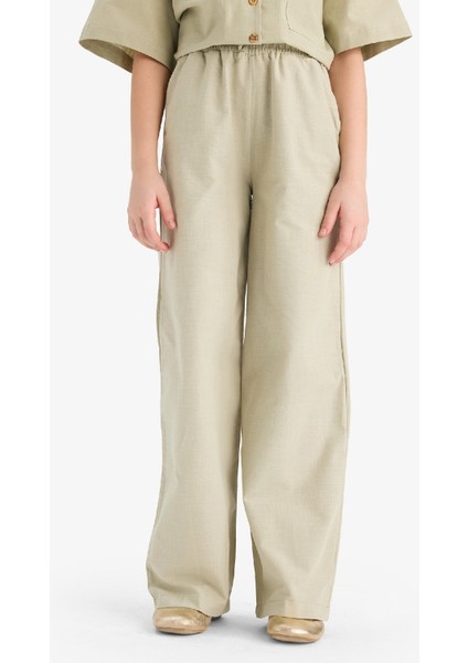 Kız Çocuk Beli Lastikli Wide Leg Geniş Bol Paça Pamuklu Pantolon D7611A825SM