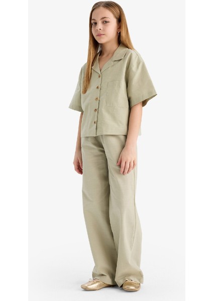 Kız Çocuk Beli Lastikli Wide Leg Geniş Bol Paça Pamuklu Pantolon D7611A825SM