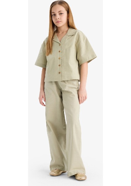 Kız Çocuk Beli Lastikli Wide Leg Geniş Bol Paça Pamuklu Pantolon D7611A825SM