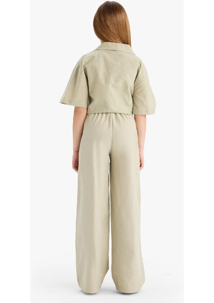 Kız Çocuk Beli Lastikli Wide Leg Geniş Bol Paça Pamuklu Pantolon D7611A825SM