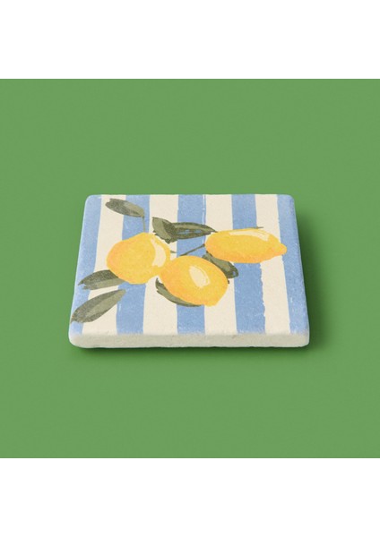 Kitchen Lime Çizgili Bardak Altlığı - Renkli - 10 cm