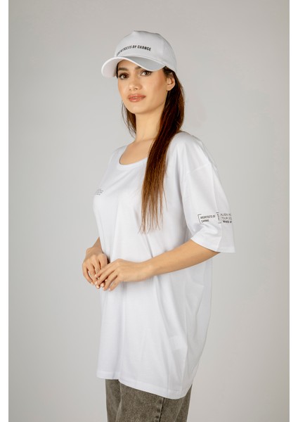 Woxxo Privacy Baskılı Unisex Oversize T-Shirt -Beyaz Lycralı Modal/pamuk