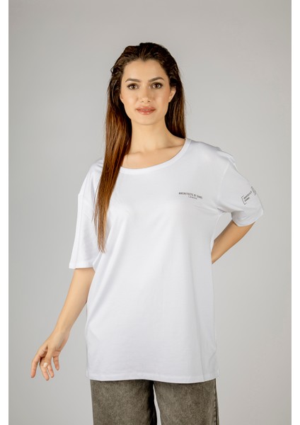 Woxxo Privacy Baskılı Unisex Oversize T-Shirt -Beyaz Lycralı Modal/pamuk