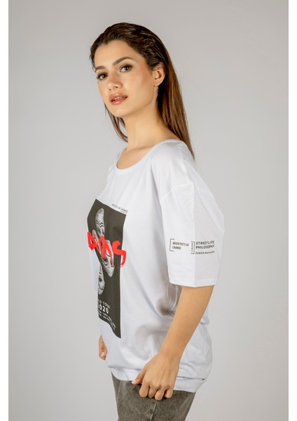 Woxxo Aliens Baskılı Unisex Oversize T-Shirt -Beyaz Lycralı Modal/pamuk fiyatları