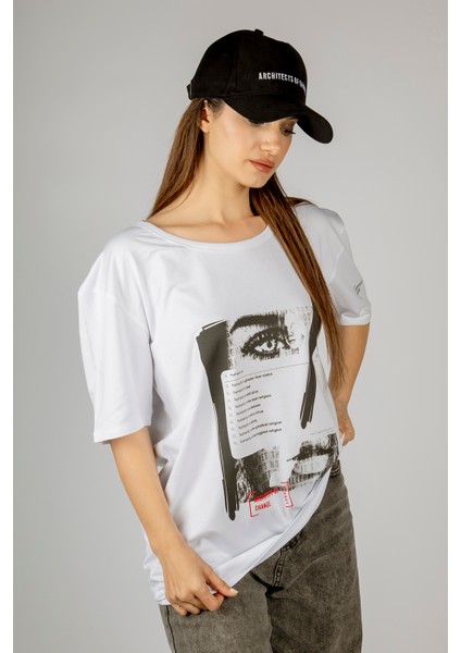Woxxo Humanity Baskılı Unisex Oversize T-Shirt -Beyaz Lycralı Modal/pamuk fiyatları
