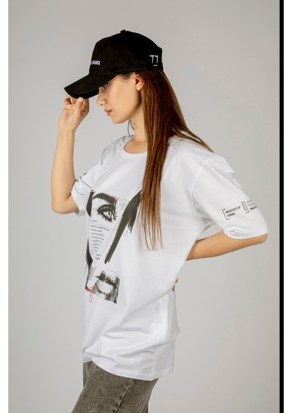 Woxxo Humanity Baskılı Unisex Oversize T-Shirt -Beyaz Lycralı Modal/pamuk modelleri
