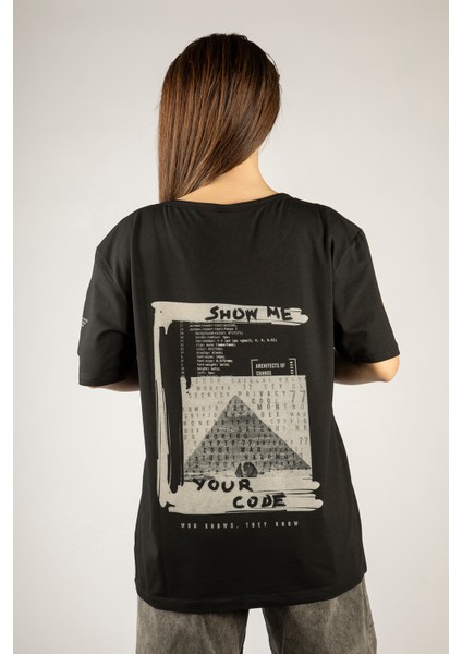 Woxxo Show Me Your Code Baskılı Unisex Oversize T-Shirt -Siyah Lycralı Modal/pamuk