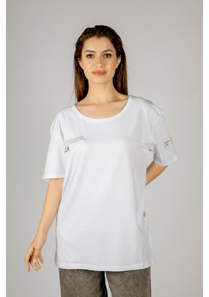 Woxxo I Want The Whole World On Nothing Baskılı Unisex Oversize T-Shirt -Beyaz Lycralı Modal/pamuk