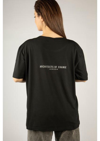 Woxxo Humanity Baskılı Unisex Oversize T-Shirt -Siyah Lycralı Modal/pamuk