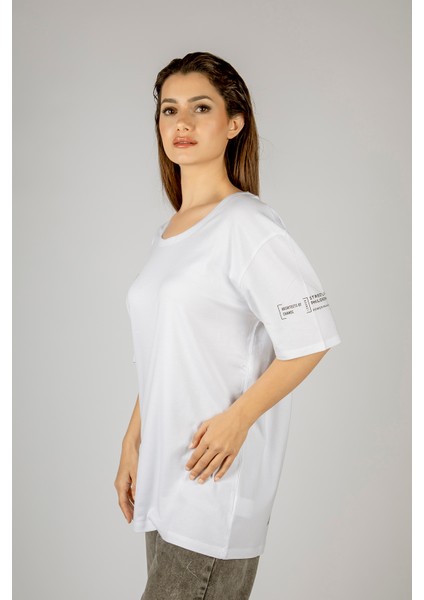 Woxxo More Money More Problems Baskılı Unisex Oversize T-Shirt -Beyaz Lycralı Modal/pamuk