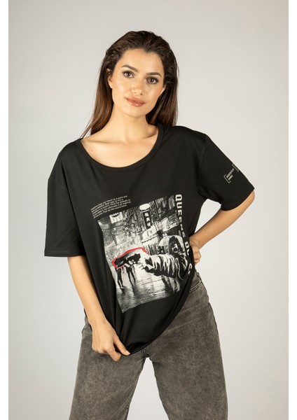 Woxxo Queens D'ont Compete Unisex Oversize T-Shirt -Siyah Lycralı Modal/pamuk