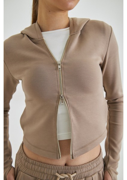 Özel Dikim Modal Kumaş Fermuarlı Kapüşonlu Sweatshirt