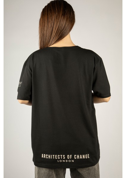 Woxxo The Worst Past Builds Up The Best Future Baskılı Unisex Oversize T-Shirt -Siyah Lycralı Modal/pamuk