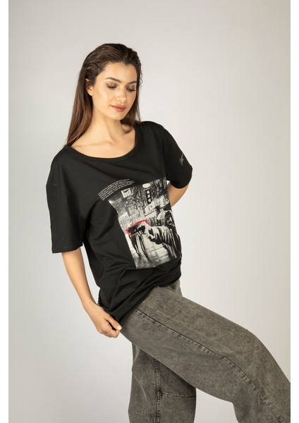 Woxxo Queens D'ont Compete Unisex Oversize T-Shirt -Siyah Lycralı Modal/pamuk