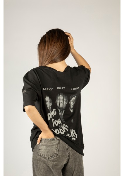 Woxxo Good Fellas Baskılı Unisex Oversize T-Shirt -Siyah Lycralı Modal/pamuk