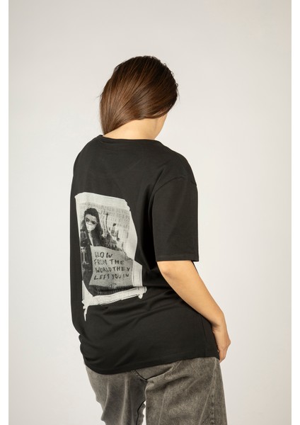 Woxxo Glow From The World They Left You In Baskılı Unisex Oversize T-Shirt -Siyah Lycralı Modal/pamuk