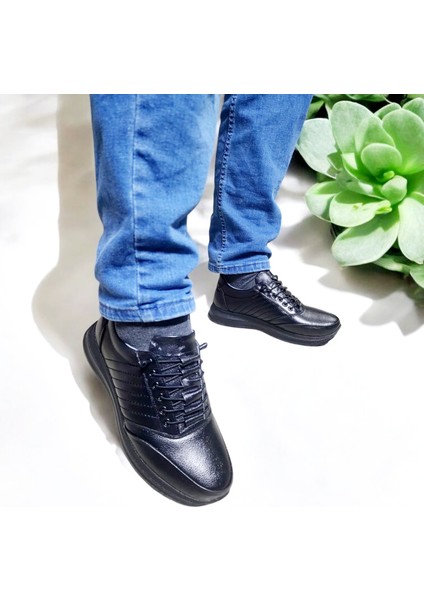 Erkek Deri Lastikli Ayarlanabilir Rahat Taban Ayakkabı