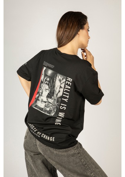 Woxxo Reality Is Wrong Baskılı Unisex Oversize T-Shirt -Siyah Lycralı Modal/pamuk