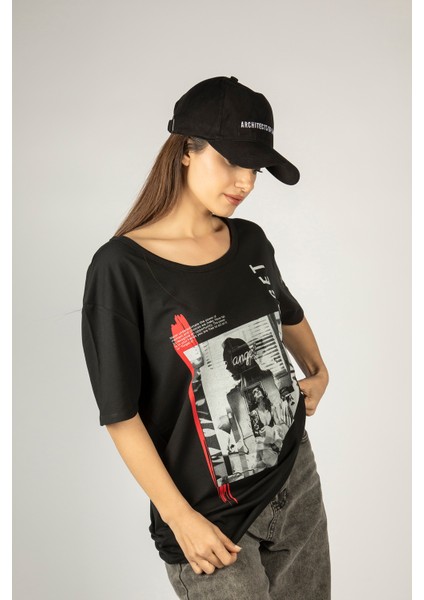 Woxxo Act Or Forget Baskılı Unisex Oversize T-Shirt -Siyah Lycralı Modal/pamuk fiyatları
