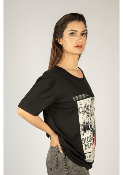 Woxxo I Want The Whole World On Nothing Baskılı Unisex Oversize T-Shirt -Siyah Lycralı Modal/pamuk