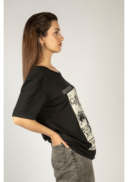 Woxxo I Want The Whole World On Nothing Baskılı Unisex Oversize T-Shirt -Siyah Lycralı Modal/pamuk