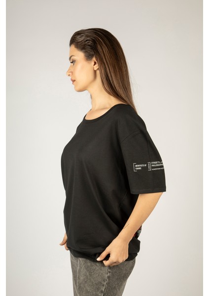 Woxxo Queens D'ont Compete Unisex Oversize T-Shirt -Siyah Lycralı Modal/pamuk
