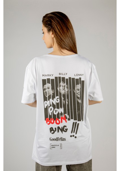 Woxxo Good Fellas Baskılı Unisex Oversize T-Shirt -Beyaz Lycralı Modal/pamuk