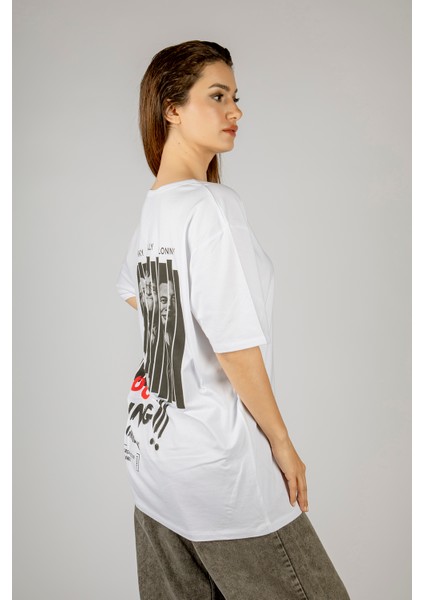 Woxxo Good Fellas Baskılı Unisex Oversize T-Shirt -Beyaz Lycralı Modal/pamuk fiyatları