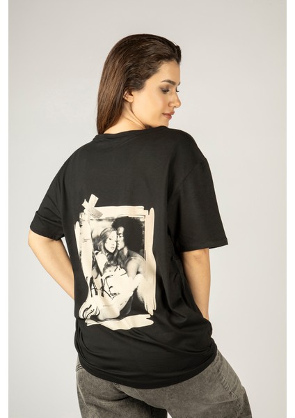 Woxxo Wake Up Baskılı Unisex Oversize T-Shirt -Siyah Lycralı Modal/pamuk